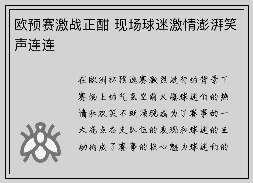 欧预赛激战正酣 现场球迷激情澎湃笑声连连