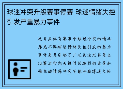 球迷冲突升级赛事停赛 球迷情绪失控引发严重暴力事件